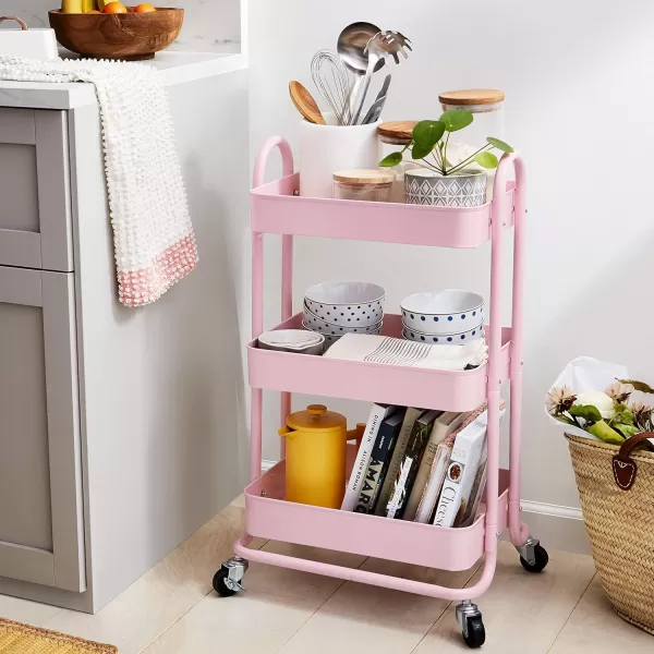 Amazon Basics 3Tier Rolling Cart with Wheels Utility or Kitchen  CharcoalDusty Pink