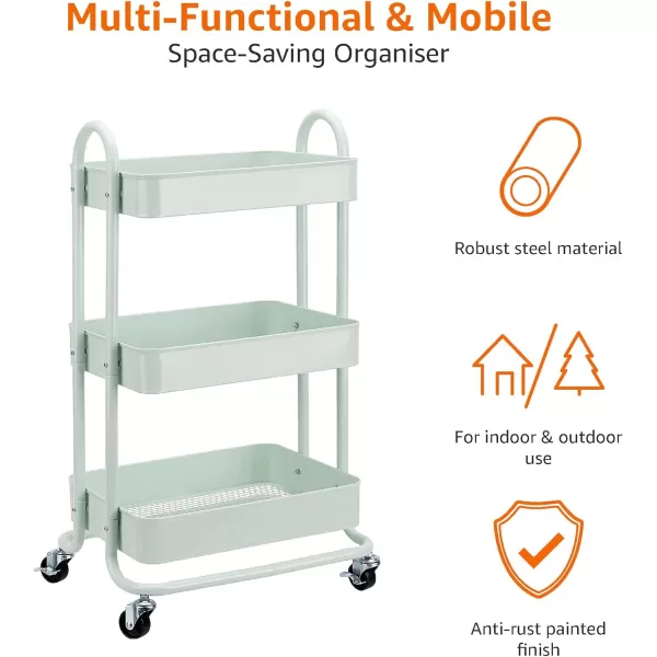 Amazon Basics 3Tier Rolling Cart with Wheels Utility or Kitchen  CharcoalMint Green