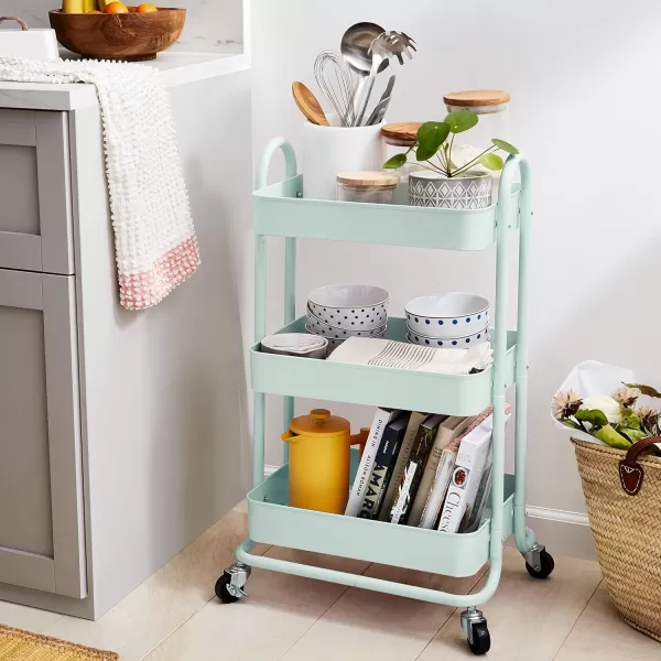 Amazon Basics 3Tier Rolling Cart with Wheels Utility or Kitchen  CharcoalMint Green