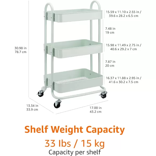 Amazon Basics 3Tier Rolling Cart with Wheels Utility or Kitchen  CharcoalMint Green