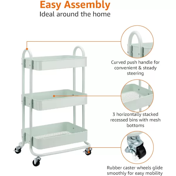 Amazon Basics 3Tier Rolling Cart with Wheels Utility or Kitchen  CharcoalMint Green