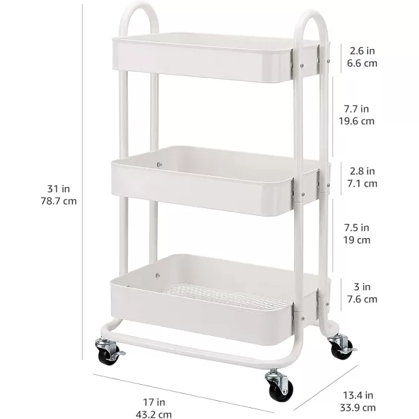 Amazon Basics 3Tier Rolling Cart with Wheels Utility or Kitchen  CharcoalWhite