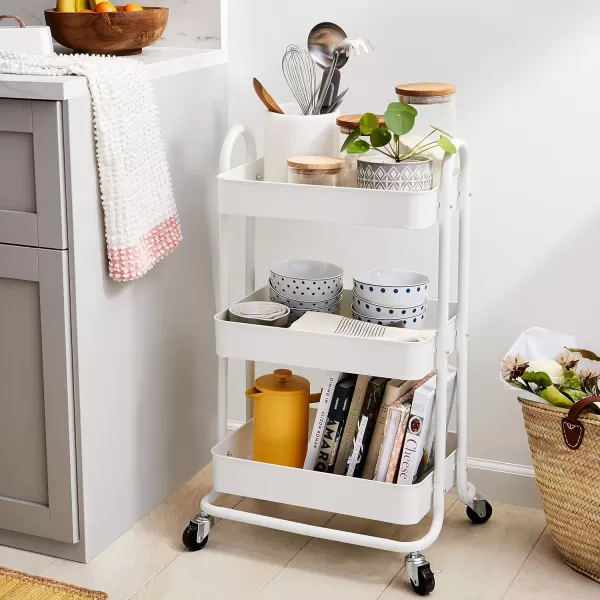 Amazon Basics 3Tier Rolling Cart with Wheels Utility or Kitchen  CharcoalWhite