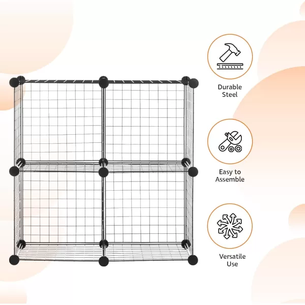 Amazon Basics 4 Cube Wire Grid Storage Shelves Stackable Cubes Black 14quot x 14quot x 14quotBlack