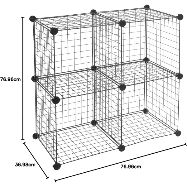 Amazon Basics 4 Cube Wire Grid Storage Shelves Stackable Cubes Black 14quot x 14quot x 14quotBlack