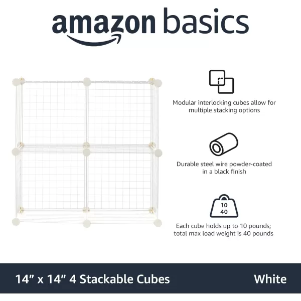 Amazon Basics 4 Cube Wire Grid Storage Shelves Stackable Cubes Black 14quot x 14quot x 14quotWhite