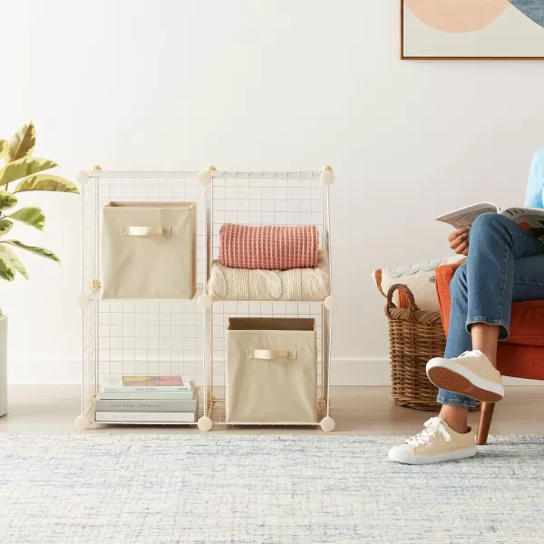 Amazon Basics 4 Cube Wire Grid Storage Shelves Stackable Cubes Black 14quot x 14quot x 14quotWhite