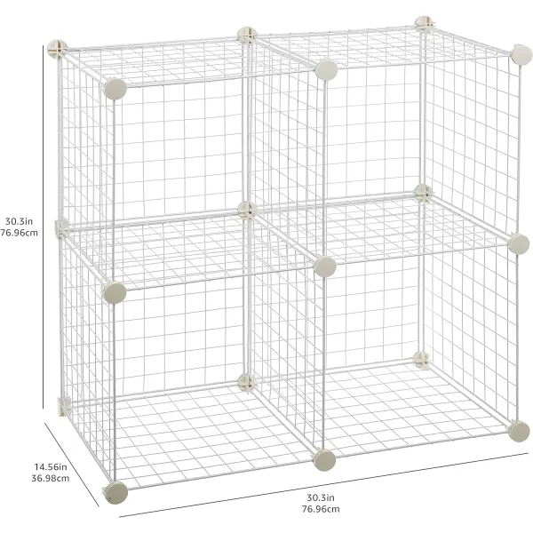 Amazon Basics 4 Cube Wire Grid Storage Shelves Stackable Cubes Black 14quot x 14quot x 14quotWhite