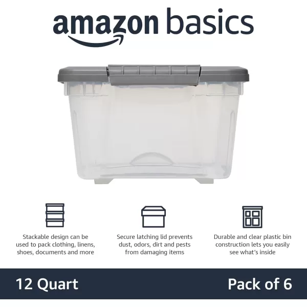 Amazon Basics 5 Quart Stackable Plastic Storage Container Bins with Secure Latching Lids for Home Organization ClearGrey Pack of 1012 Qt  6 Pack