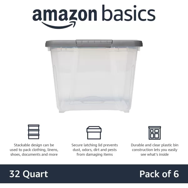 Amazon Basics 5 Quart Stackable Plastic Storage Container Bins with Secure Latching Lids for Home Organization ClearGrey Pack of 1032 Quart