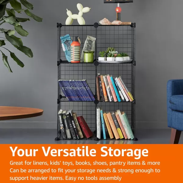 Amazon Basics 6Cube Wire Grid Stackable Storage Shelves 12 x 12Inches WhiteBlack