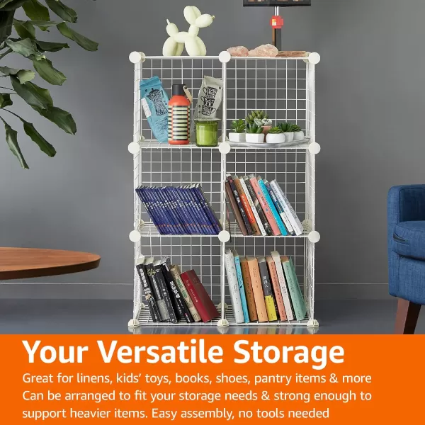 Amazon Basics 6Cube Wire Grid Stackable Storage Shelves 12 x 12Inches WhiteWhite