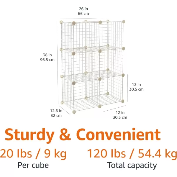 Amazon Basics 6Cube Wire Grid Stackable Storage Shelves 12 x 12Inches WhiteWhite