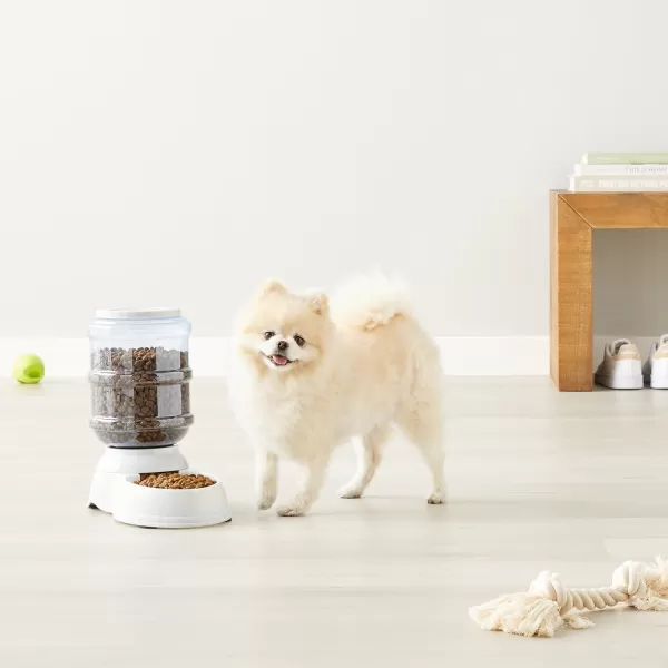 Amazon Basics Automatic Dog Cat Water Dispenser Gravity Feeder and Waterer Set Large 12Pound Food Capacity 25Gallon GrayFeeder Small