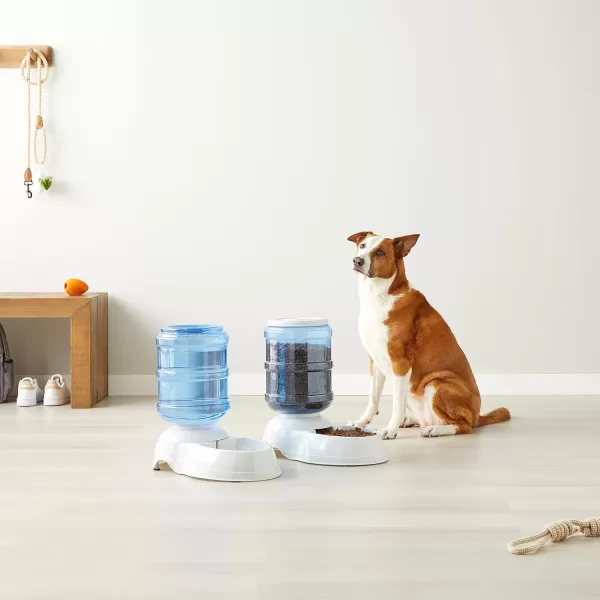Amazon Basics Automatic Dog Cat Water Dispenser Gravity Feeder and Waterer Set Large 12Pound Food Capacity 25Gallon GrayWaterer  Feeder Large