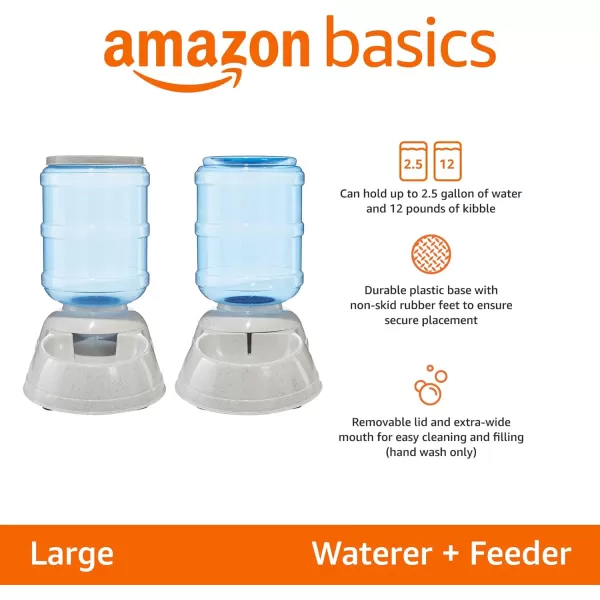 Amazon Basics Automatic Dog Cat Water Dispenser Gravity Feeder and Waterer Set Large 12Pound Food Capacity 25Gallon GrayWaterer  Feeder Large