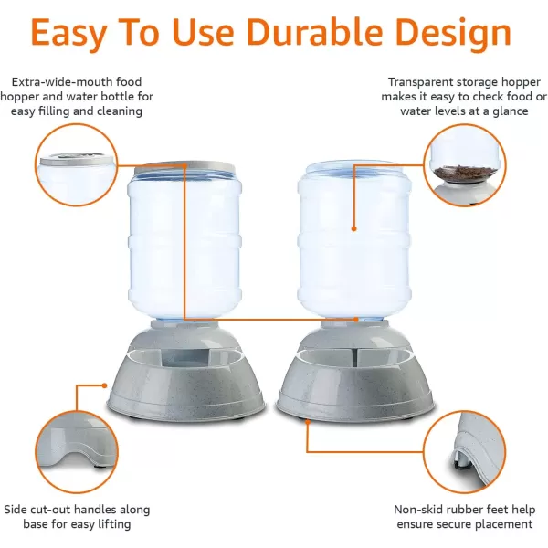 Amazon Basics Automatic Dog Cat Water Dispenser Gravity Feeder and Waterer Set Large 12Pound Food Capacity 25Gallon GrayWaterer  Feeder Large
