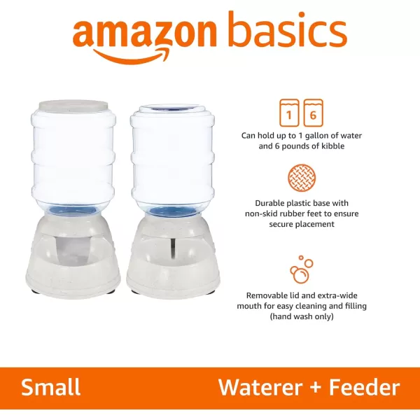 Amazon Basics Automatic Dog Cat Water Dispenser Gravity Feeder and Waterer Set Large 12Pound Food Capacity 25Gallon GrayWaterer  Feeder Small