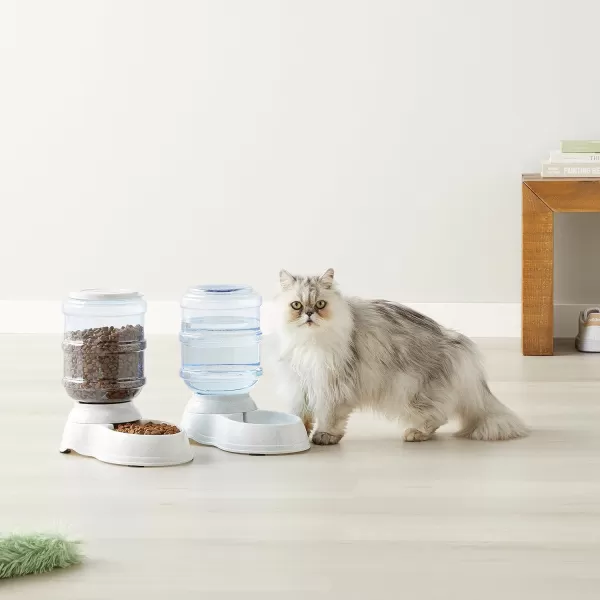 Amazon Basics Automatic Dog Cat Water Dispenser Gravity Feeder and Waterer Set Large 12Pound Food Capacity 25Gallon GrayWaterer  Feeder Small