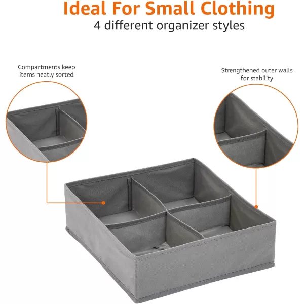 Amazon Basics Dresser Drawer Storage Organizer for Undergarments Set of 4  GraySet of 4