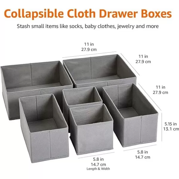 Amazon Basics Dresser Drawer Storage Organizer for Undergarments Set of 4  GraySet of 6