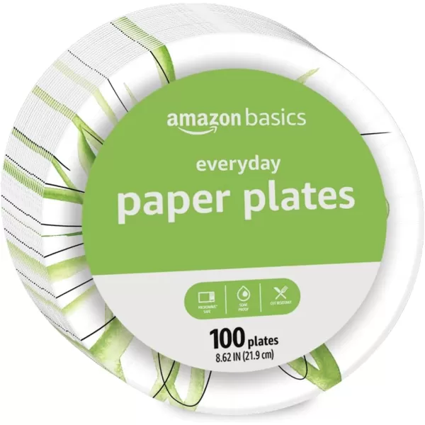 Amazon Basics Everyday Paper Plates 862 Inch Disposable 100 Count100 Count Pack of 1