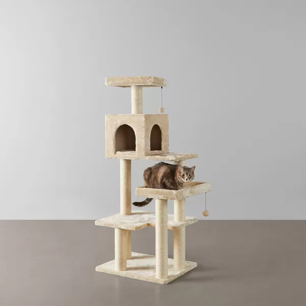 Amazon Basics Extra Large Cat Tree Tower with Condo  24 x 56 x 19 Inches BeigeBeige Condo Tree Tower