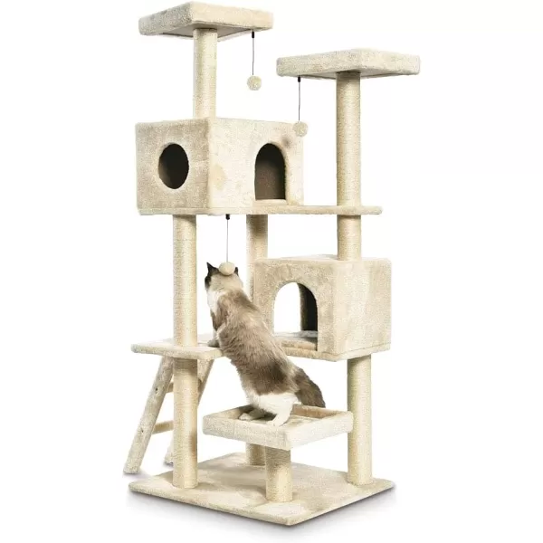 Amazon Basics Extra Large Cat Tree Tower with Condo  24 x 56 x 19 Inches BeigeBeige Dual Condo Tree Tower