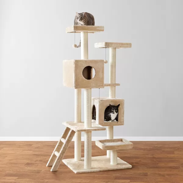 Amazon Basics Extra Large Cat Tree Tower with Condo  24 x 56 x 19 Inches BeigeBeige Dual Condo Tree Tower