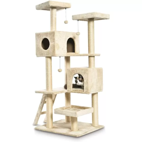 Amazon Basics Extra Large Cat Tree Tower with Condo  24 x 56 x 19 Inches BeigeBeige Dual Condo Tree Tower