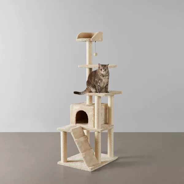 Amazon Basics Extra Large Cat Tree Tower with Condo  24 x 56 x 19 Inches BeigeBeige MultiLevel Tree Tower