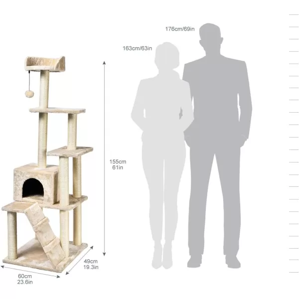 Amazon Basics Extra Large Cat Tree Tower with Condo  24 x 56 x 19 Inches BeigeBeige MultiLevel Tree Tower