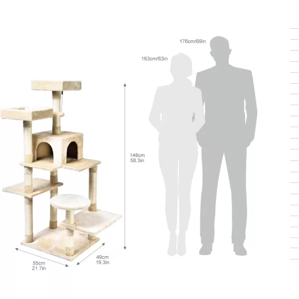 Amazon Basics Extra Large Cat Tree Tower with Condo  24 x 56 x 19 Inches BeigeBeige MultiPlatform Tree Tower