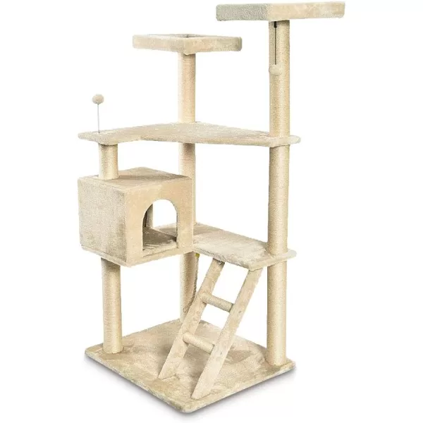 Amazon Basics Extra Large Cat Tree Tower with Condo  24 x 56 x 19 Inches BeigeBeige Step Ladder Tree Tower