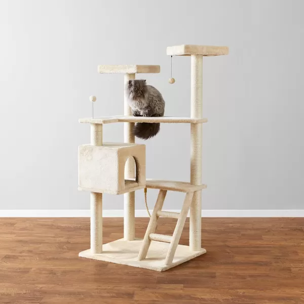 Amazon Basics Extra Large Cat Tree Tower with Condo  24 x 56 x 19 Inches BeigeBeige Step Ladder Tree Tower