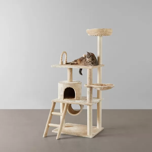 Amazon Basics Extra Large Cat Tree Tower with Condo  24 x 56 x 19 Inches BeigeBeige Tunnel and Platform Tree Tower