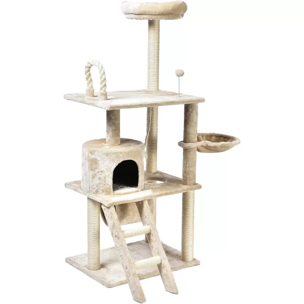 Amazon Basics Extra Large Cat Tree Tower with Condo  24 x 56 x 19 Inches BeigeBeige Tunnel and Platform Tree Tower