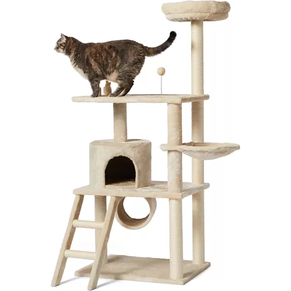 Amazon Basics Extra Large Cat Tree Tower with Condo  24 x 56 x 19 Inches BeigeBeige Tunnel and Platform Tree Tower