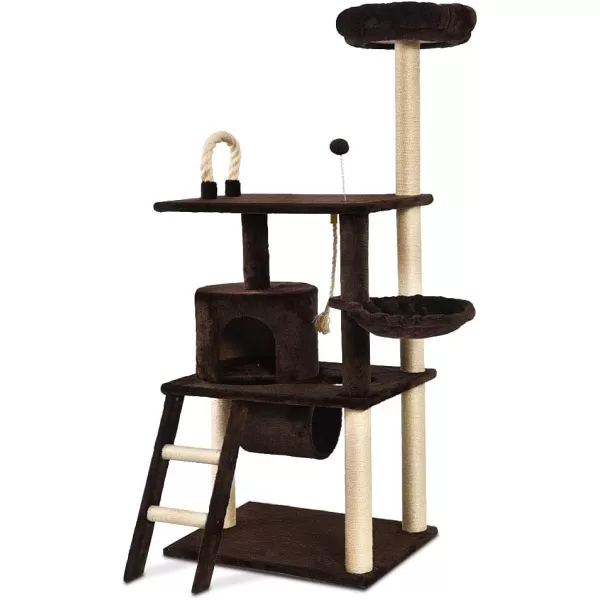Amazon Basics Extra Large Cat Tree Tower with Condo  24 x 56 x 19 Inches BeigeDark Brown Tunnel and Platform Tree Tower