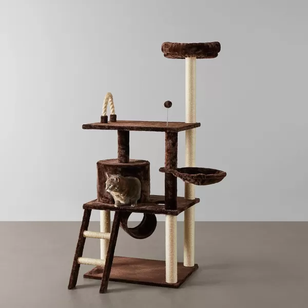 Amazon Basics Extra Large Cat Tree Tower with Condo  24 x 56 x 19 Inches BeigeDark Brown Tunnel and Platform Tree Tower