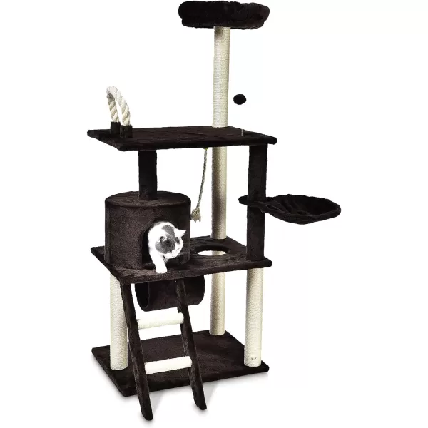 Amazon Basics Extra Large Cat Tree Tower with Condo  24 x 56 x 19 Inches BeigeDark Brown Tunnel and Platform Tree Tower