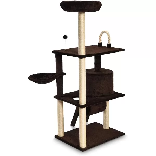 Amazon Basics Extra Large Cat Tree Tower with Condo  24 x 56 x 19 Inches BeigeDark Brown Tunnel and Platform Tree Tower