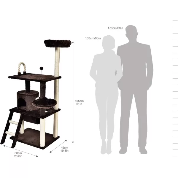 Amazon Basics Extra Large Cat Tree Tower with Condo  24 x 56 x 19 Inches BeigeDark Brown Tunnel and Platform Tree Tower