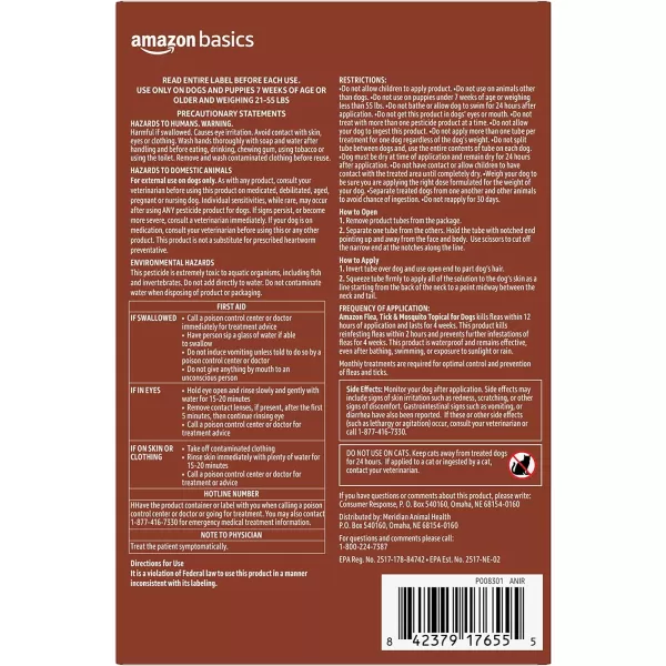 Amazon Basics Flea Tick amp Mosquito Topical for Medium Dog 1120 pounds 4 CountLarge Dogs 21  55 lbs 6 Count