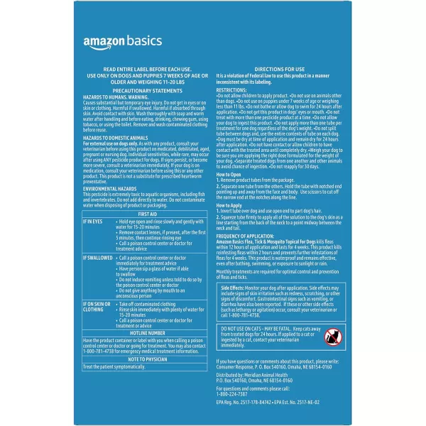 Amazon Basics Flea Tick amp Mosquito Topical for Medium Dog 1120 pounds 4 CountMedium Dogs 11  20 lbs 6 Count