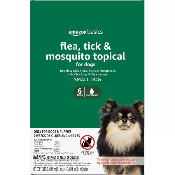 Amazon Basics Flea Tick amp Mosquito Topical for Medium Dog 1120 pounds 4 CountSmall Dogs 4  10 lbs 6 Count