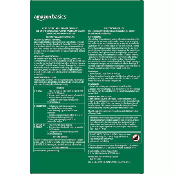 Amazon Basics Flea Tick amp Mosquito Topical for Medium Dog 1120 pounds 4 CountSmall Dogs 4  10 lbs 6 Count