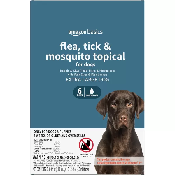 Amazon Basics Flea Tick amp Mosquito Topical for Medium Dog 1120 pounds 4 CountXLarge Dogs over 55 lbs 6 Count