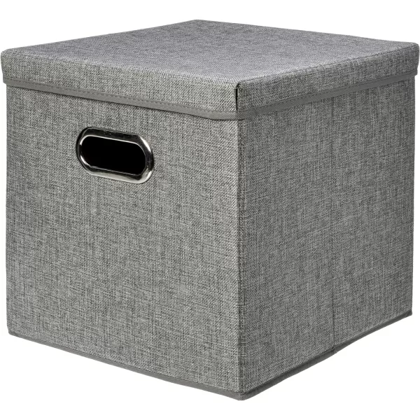 Amazon Basics Foldable Burlap Cloth Cube Storage Bin With Lid Set of 2 Gray2Pack
