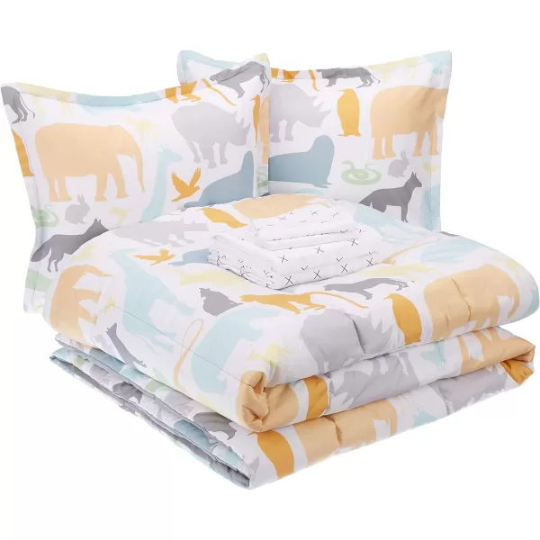 Amazon Basics Kids EasyWash Microfiber BedinaBag 5Piece Bedding Set Twin Dino FriendsAnimal Safari FullQueen
